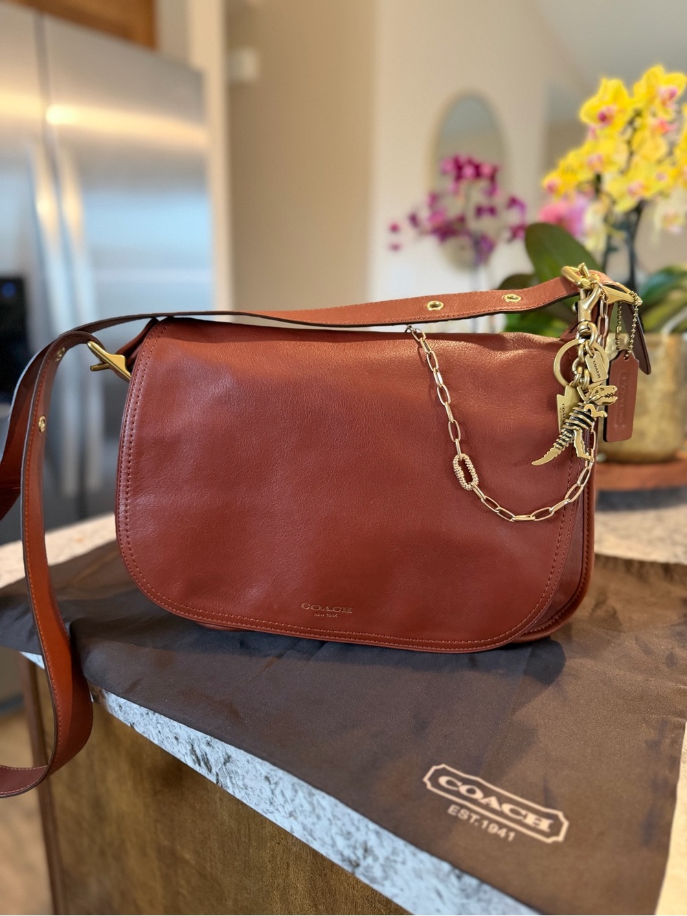 Coach Patricia Saddle Bag, Legacy Collection. Chestnut Glovetanned Leather.